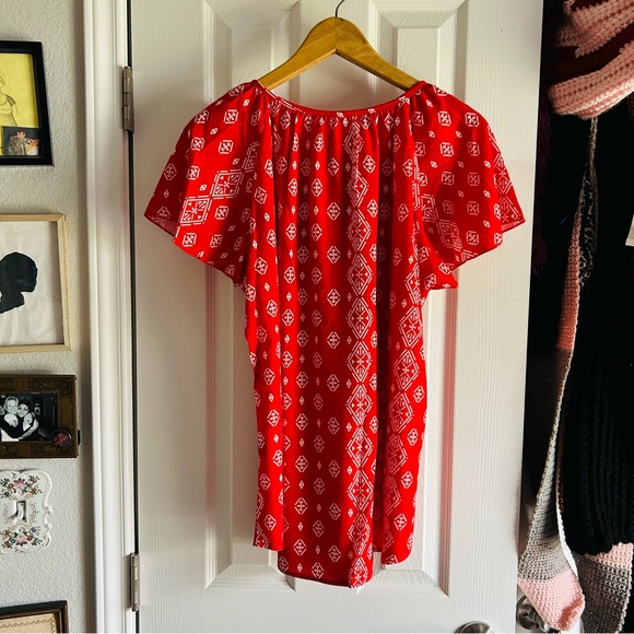 women’s xl red and white diamond handkerchief print blouse - Picture 4 of 4